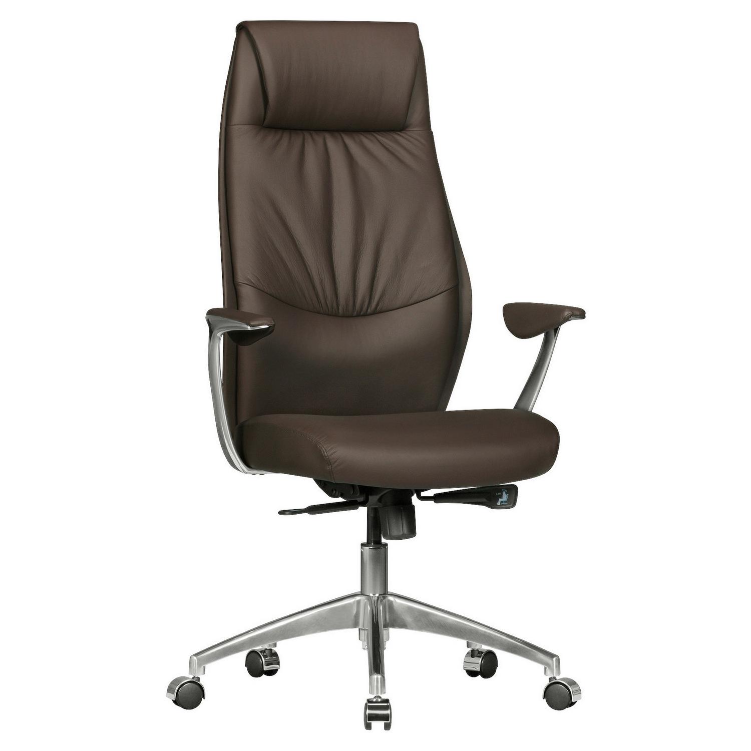 Chefsessel Oxford Echtleder mit Armstützen + Wippfunktion Braun 67x117 cm