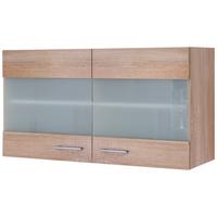 Küchenoberschrank Samoa 100 cm Eiche Dekor 2 Drehtüren + Glas - Weiß/Sonoma Eiche, KONVENTIONELL, Holzwerkstoff (100/54,8/32cm)