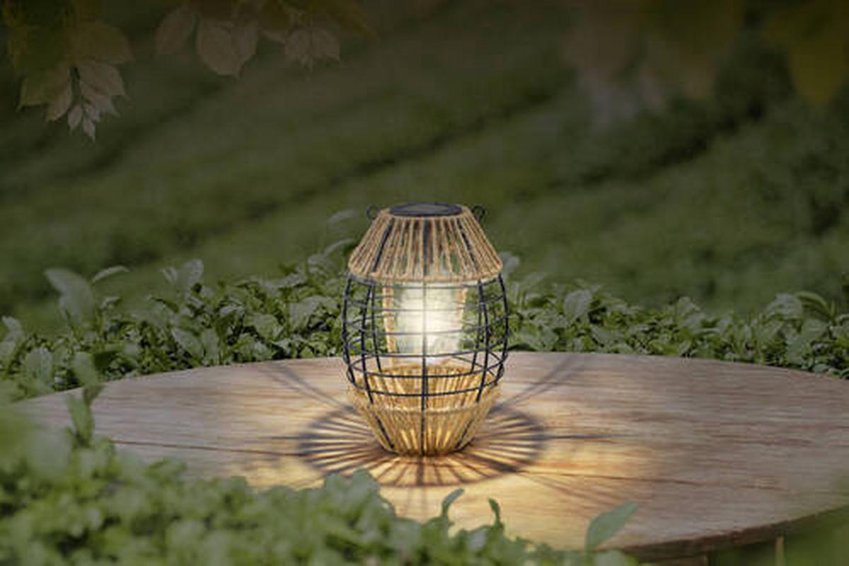 Solarleuchte Naturfarben /schwarz 36669 H: 40,5cm - Klar/Schwarz, Natur, Naturmaterialien/Kunststoff (16,5/40,5cm) - Globo