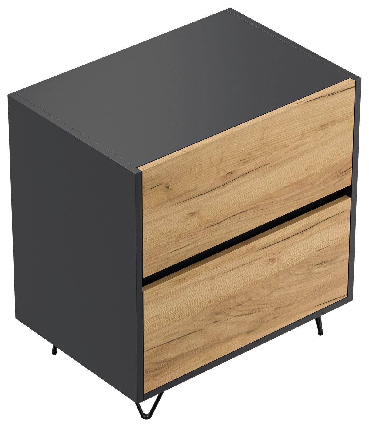 Nachttisch Industrial Graphit-/Eichefarben B: 61,2cm - Eichefarben/Schwarz, Basics, Holzwerkstoff/Metall (61,2/65/42cm) - MID.YOU