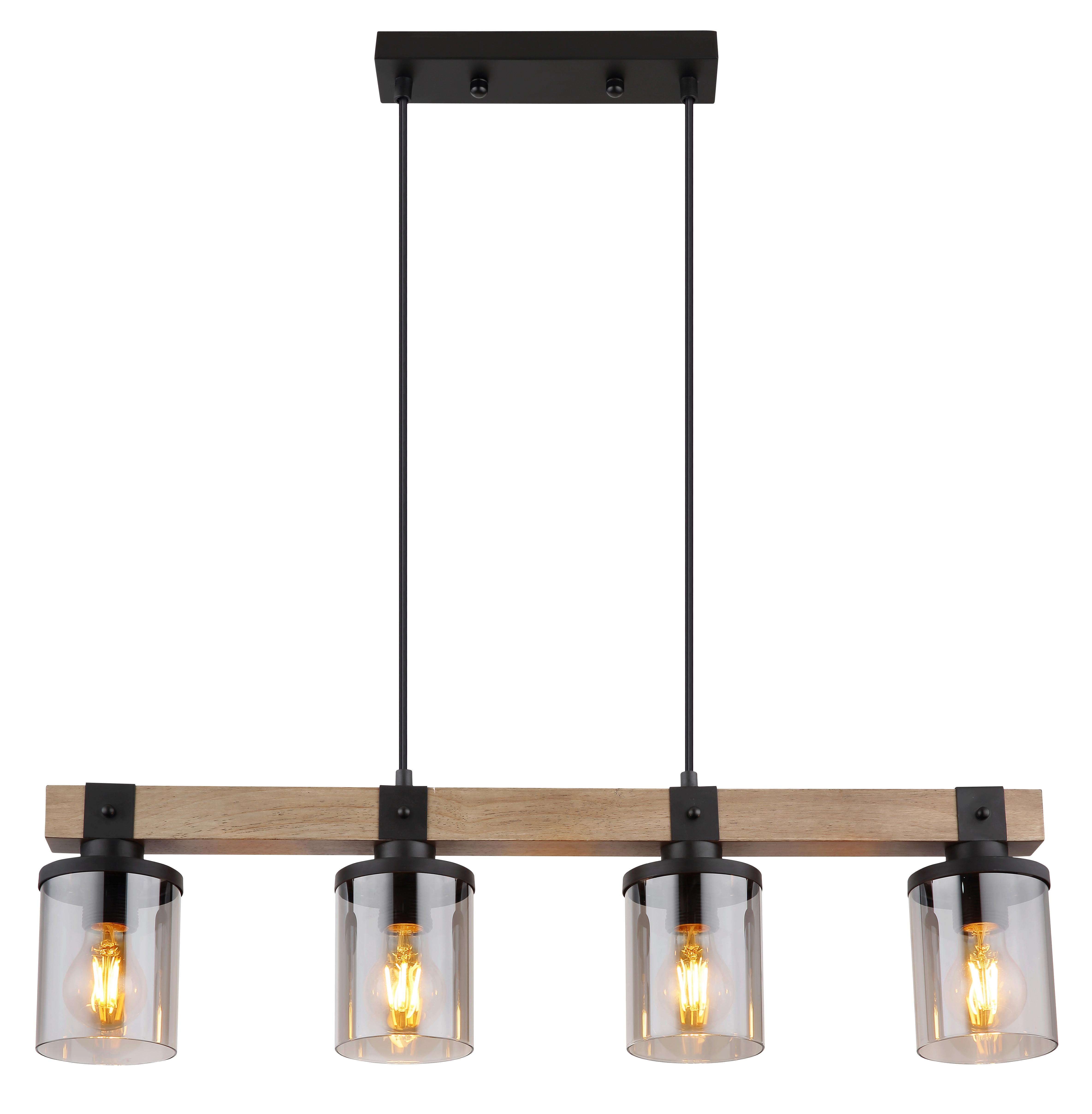 Hängeleuchte 15555-4h - Dunkelbraun/Schwarz, Natur, Glas/Holz (73/10/133cm) - Globo