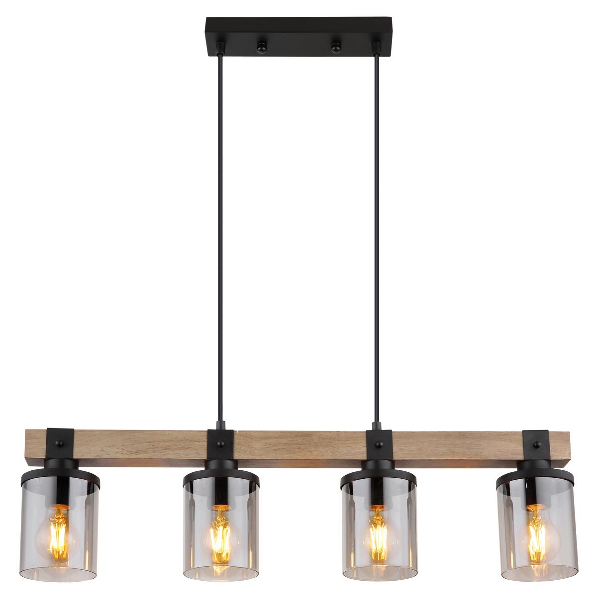Hängeleuchte 15555-4h - Dunkelbraun/Schwarz, Natur, Glas/Holz (73/10/133cm) - Globo
