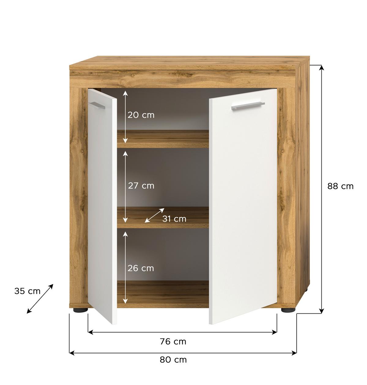 Highboard Jam Weiß B: 80 Cm - Eiche Wotan/Schwarz, Design, Holzwerkstoff (80/88/35cm) - MID.YOU