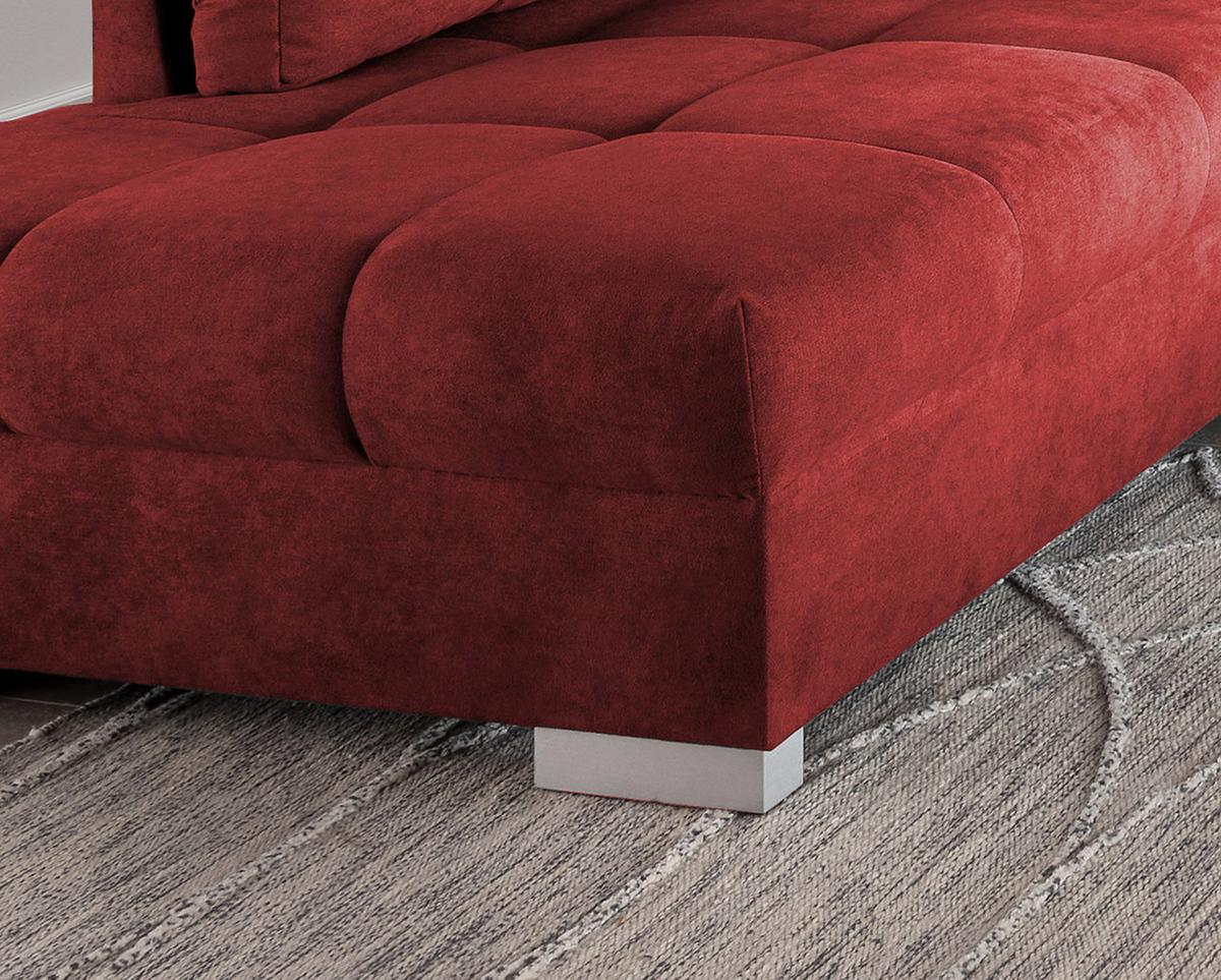 Eckschlafsofa Alvito Rot S: 202/298 cm - Rot/Silberfarben, Design, Textil (202/298cm) - MID.YOU