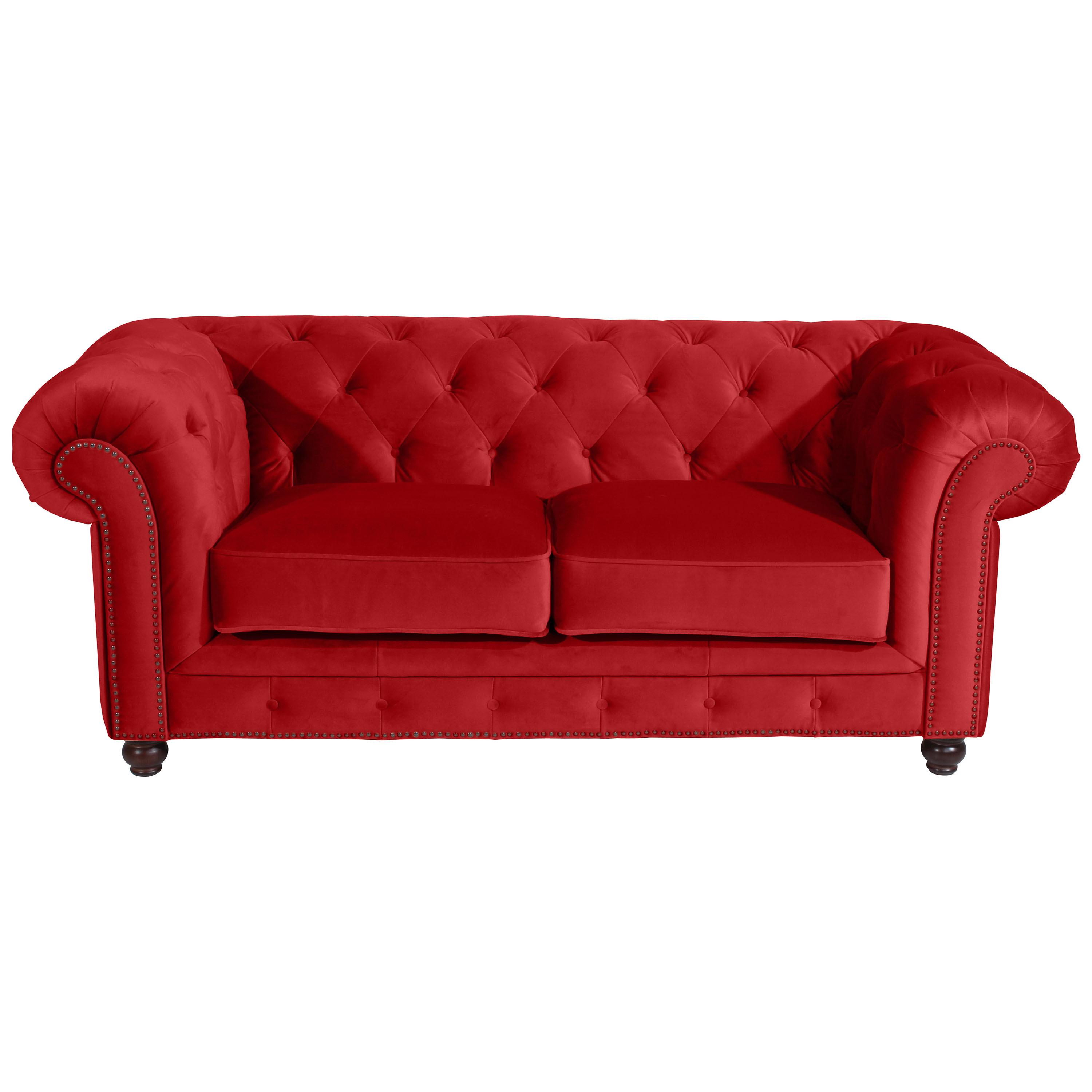 CHESTERFIELD-SOFA ORLEANS - Rot/Nussbaumfarben, Design, Textil (196/77/100cm) - Max Winzer