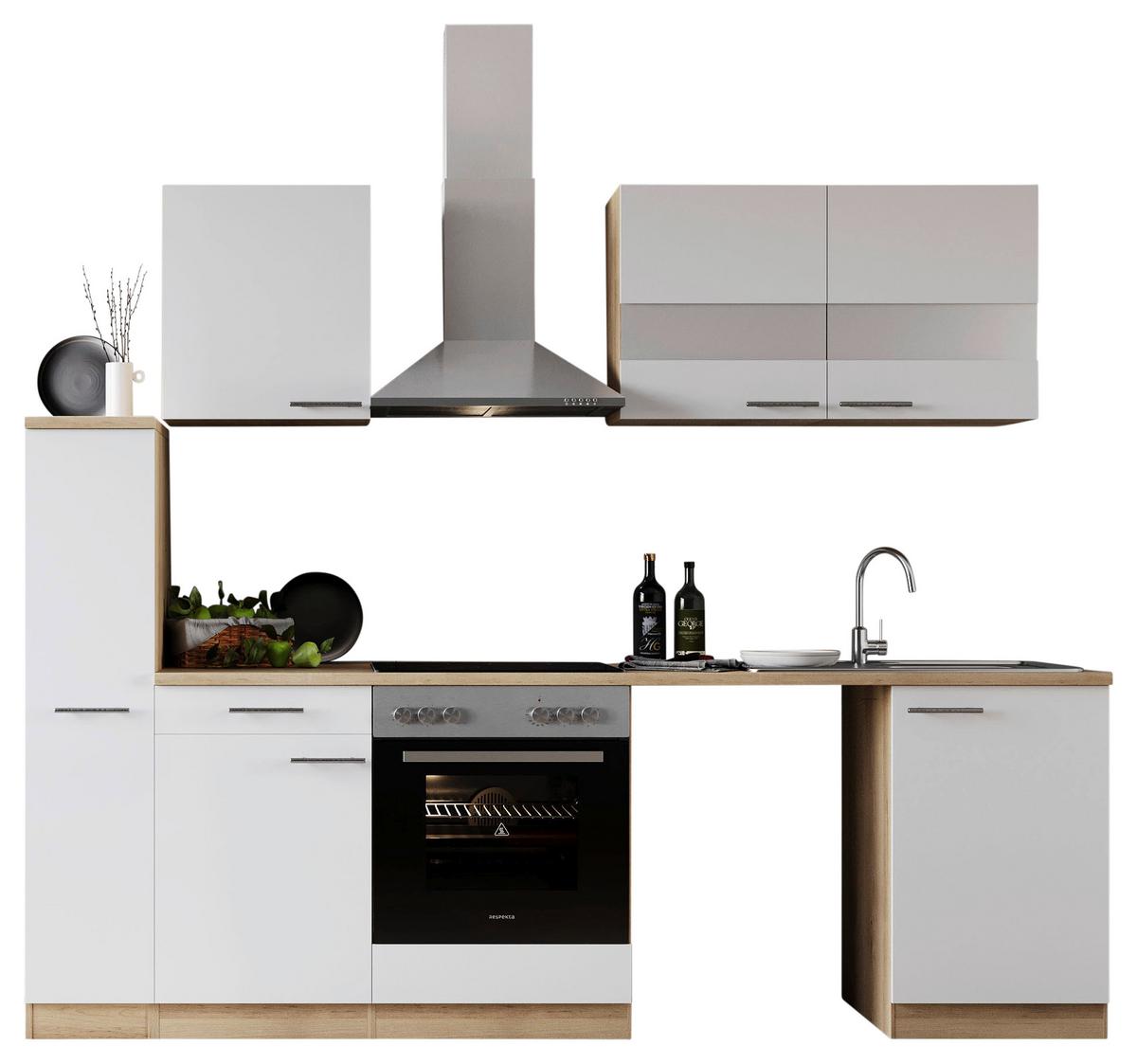 Küchenblock Merle Weiß B: 250 Cm - Eichefarben/Weiß, Basics, Glas/Holzwerkstoff (250cm) - Respekta