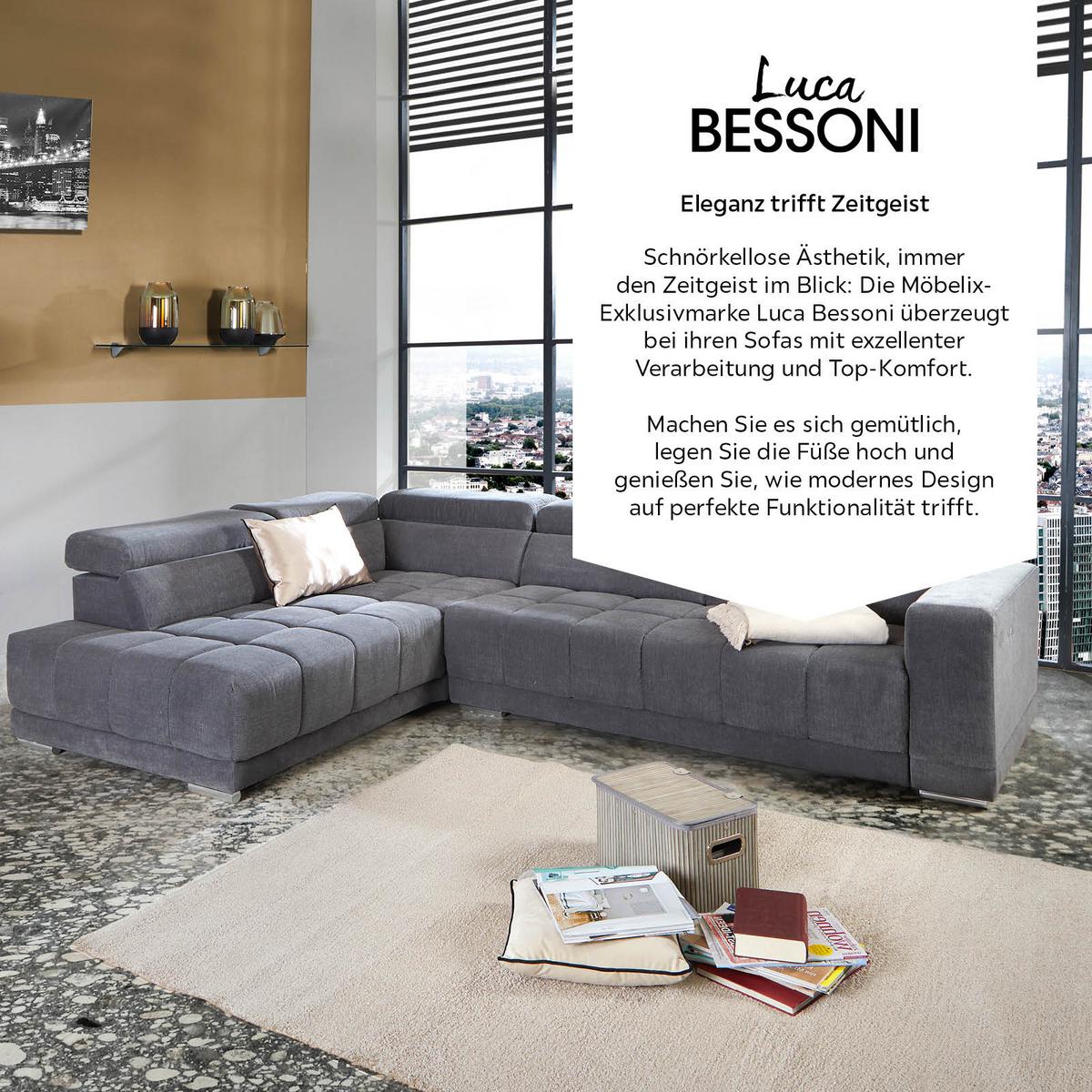 Ecksofa mit Relaxfunktion Hogan La, Webstoff - Silberfarben/Grau, MODERN, Holz/Textil (212/299cm) - Livetastic