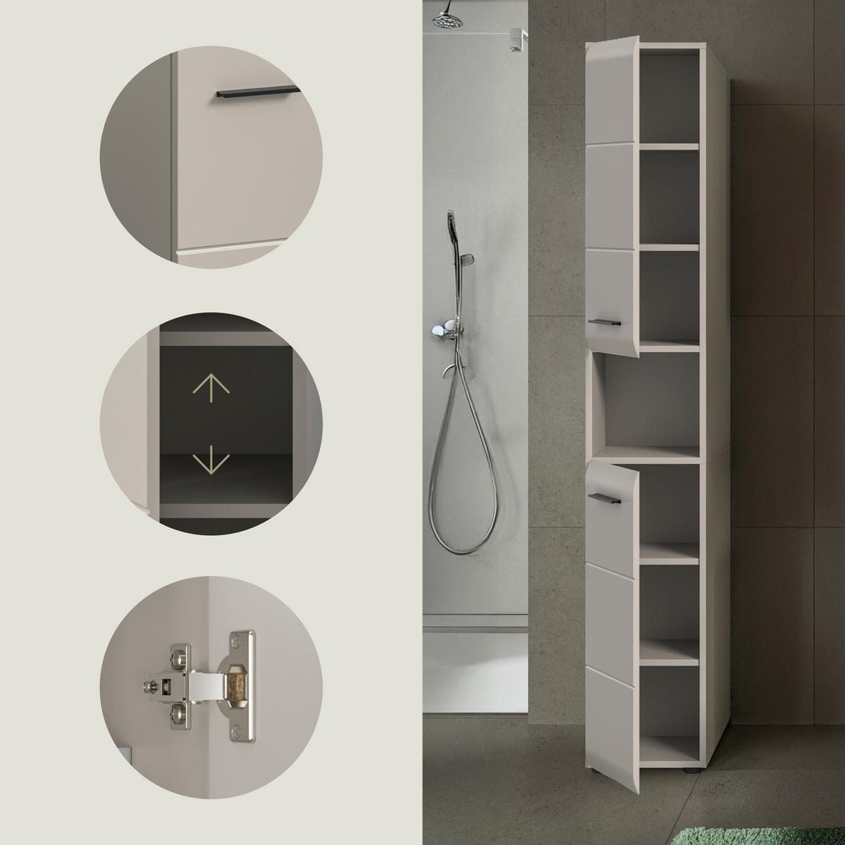 HOCHSCHRANK Ice Kaschmir B: 30cm - Kaschmir/Schwarz, Trend, Holzwerkstoff (30/185/30cm) - MID.YOU