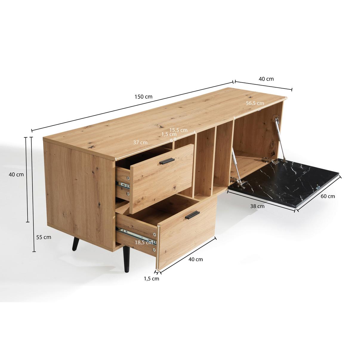 Nízka komoda dekor dub/čierna - čierna/farba duba, Design, kov/kompozitné drevo (150/55/40cm) - Livetastic