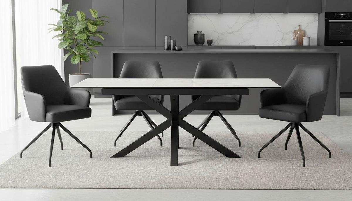 Esstisch Lotus Schwarz/Weiß L: 168-210 cm - Schwarz/Weiß, MODERN, Glas/Keramik (168-210/90/76cm) - MID.YOU