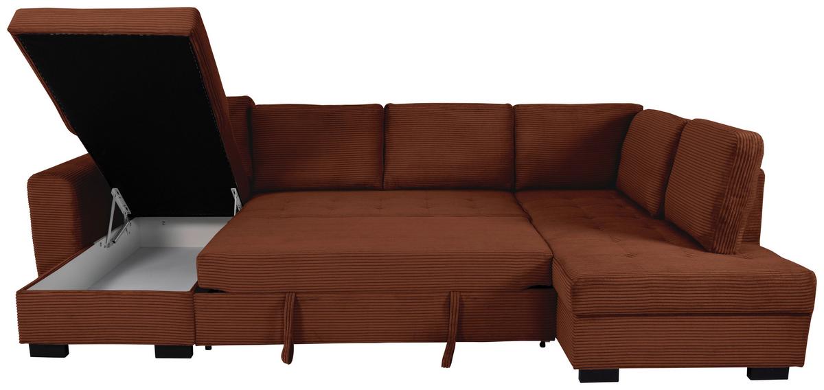 Souprava U MALTE, pravá, červenohnědý manšestr - černá/červenohnědá, Moderní, textil/plast (155/305/178cm) - Based