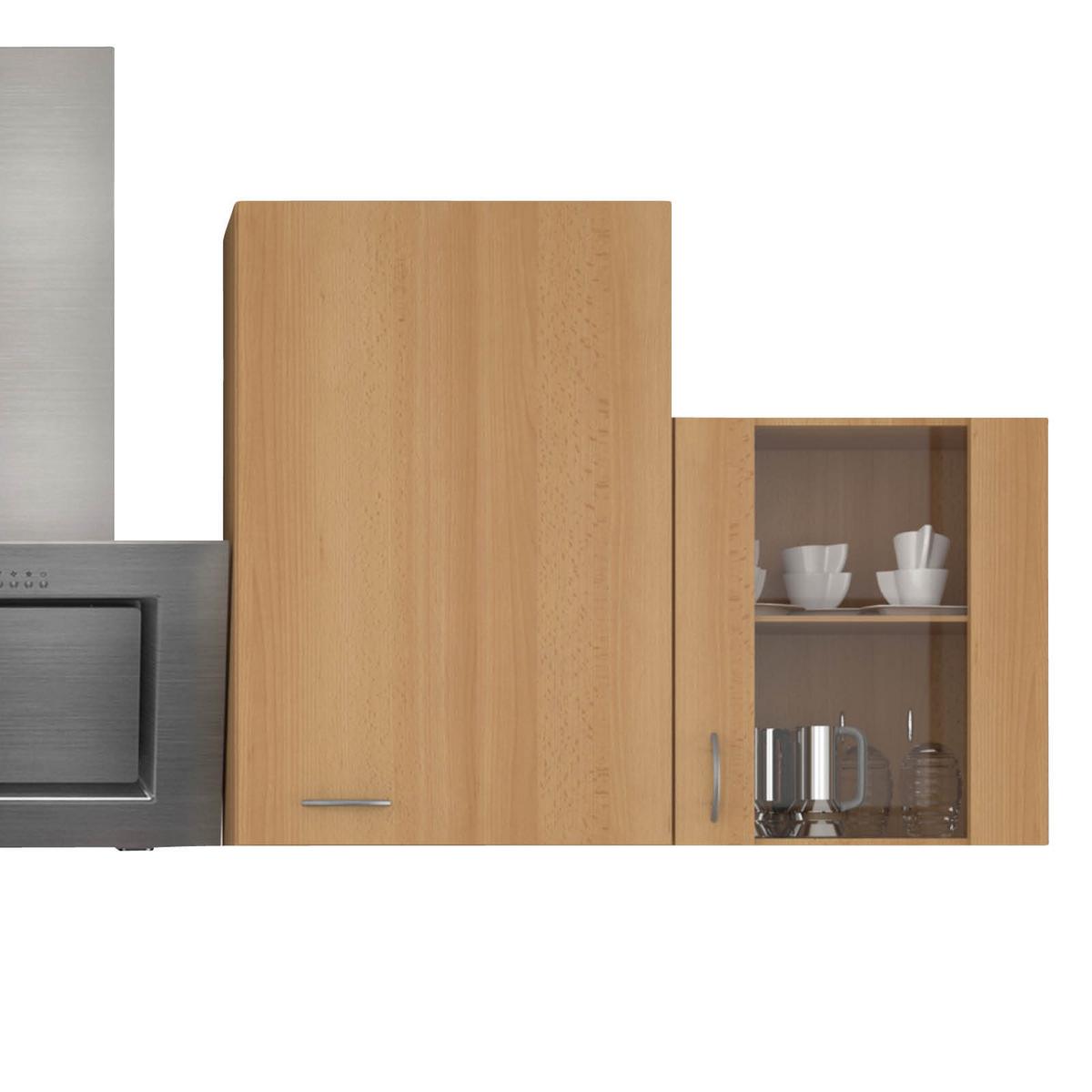 Küchenzeile Nano mit Geräten 280 cm Buche/Creme Dekor - Beige/Buchefarben, MODERN, Glas/Holzwerkstoff (280cm) - FlexWell