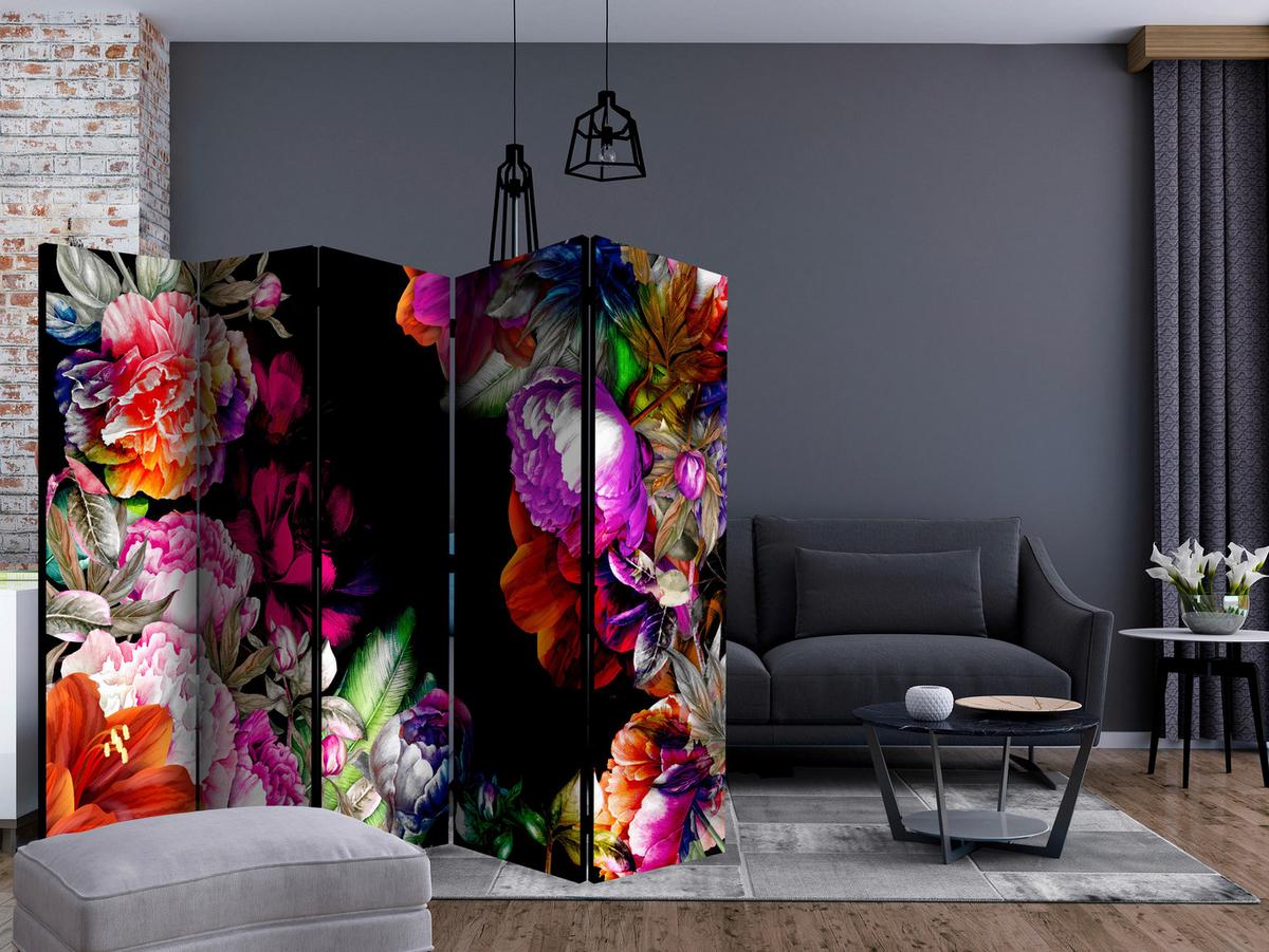 Paravent Multicolor Schwarz B: 225 cm - Multicolor/Schwarz, Basics, Holz/Textil (225/172/3cm) - artgeist