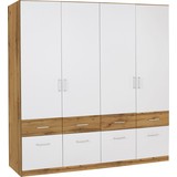 Kleiderschrank Aalen Extra B:181cm Weiß/eiche Wotan Dekor - Eichefarben/Weiß, KONVENTIONELL, Glas/Holzwerkstoff (181/197/54cm)