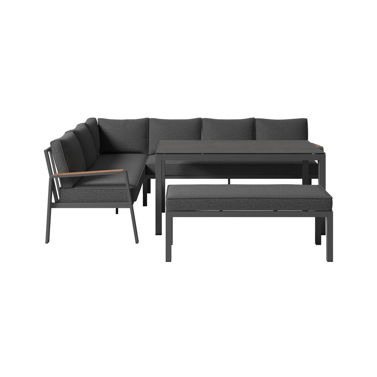 Loungegarnitur 3-Tlg Lecce Metall/Textil/Glas mit Kissen - Anthrazit/Schwarz, MODERN, Glas/Textil (194/255cm) - Beldano