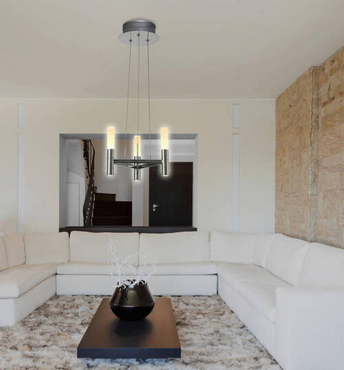 Led-kronleuchter Castle H: 150 Cm 3-Flamming Dimmbar - Weiß, Design, Kunststoff/Metall (28/150cm) - Näve