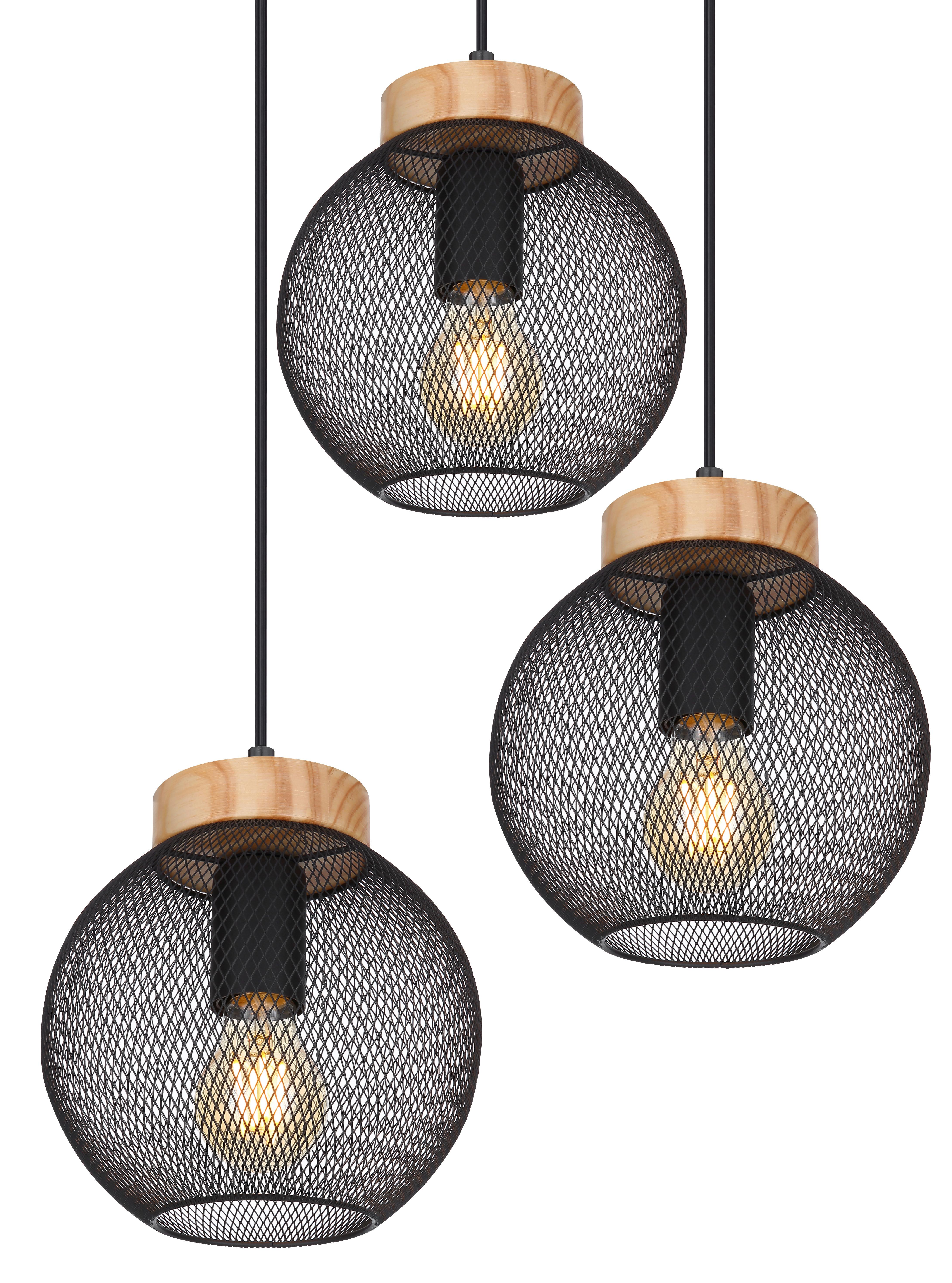Hängeleuchte Vision H: 120 cm 3-Flammig mit Holz/ Metall - Schwarz/Braun, Basics, Holz/Metall (44/120cm) - Globo