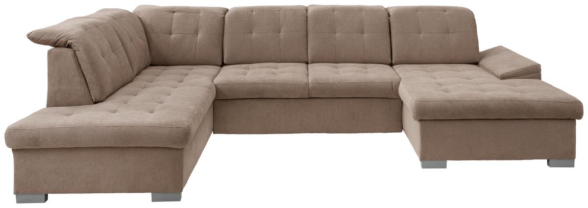 Wohnlandschaft Zira Hellbraun U: 212x330x169cm - Chromfarben/Hellbraun, MODERN, Textil (212/330/169cm) - Livetastic