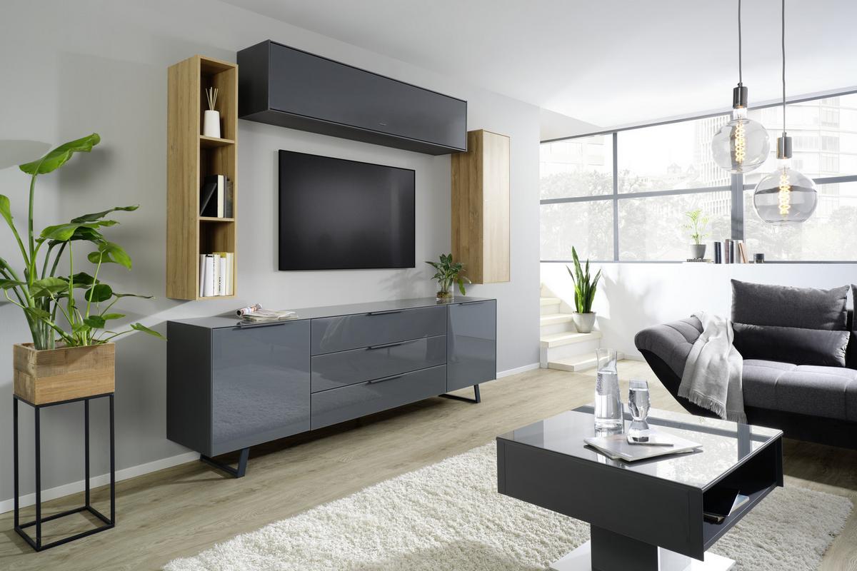 ZÁVĚSNÁ SKŘÍŇKA MAX BOX - antracitová, Moderní, kompozitní dřevo/sklo (38/175/32cm) - Premium Living