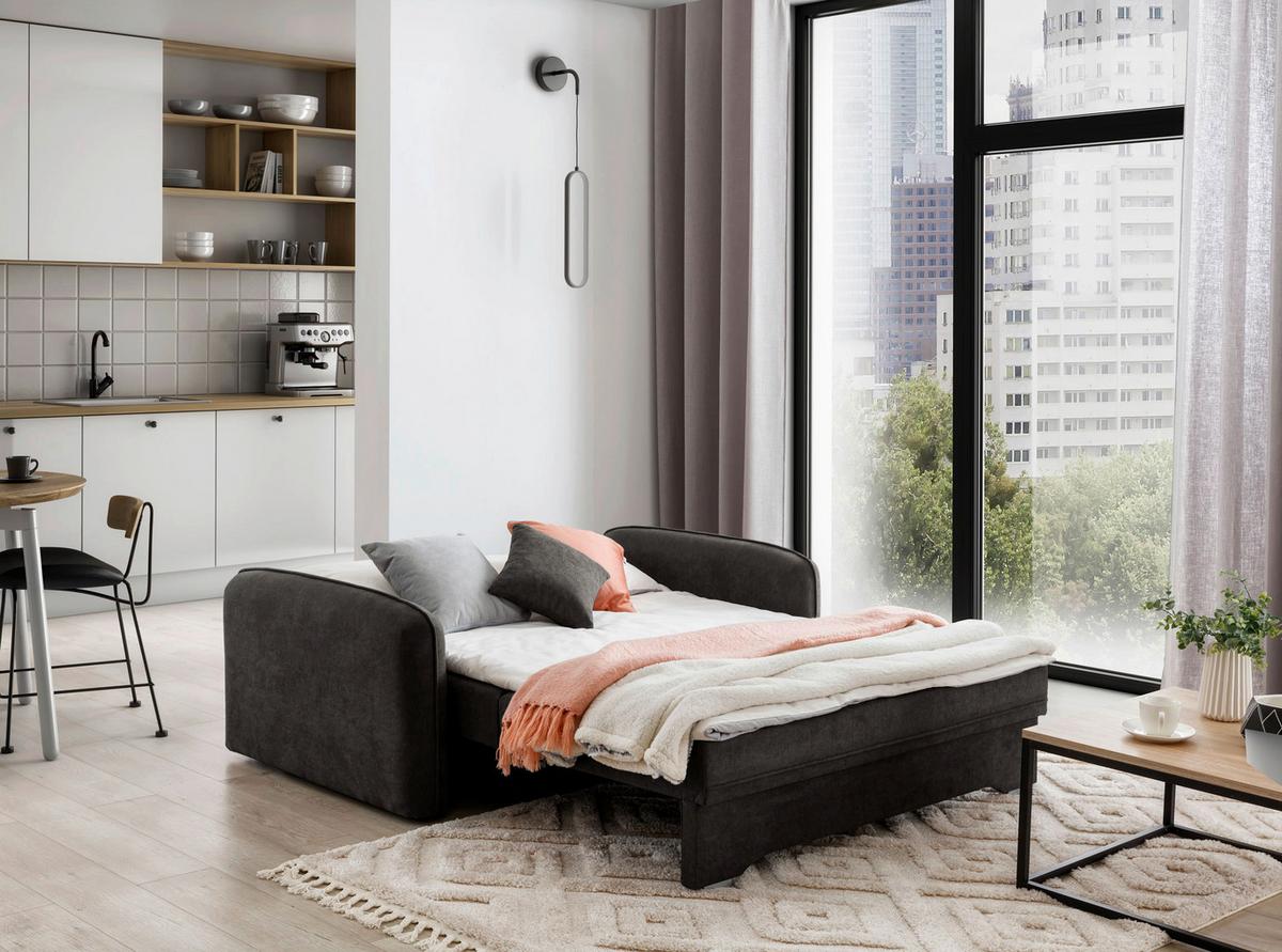 Schlafsofa Laine Dunkelgrau, B: 155 cm - Dunkelgrau/Silberfarben, Design, Textil (155/105/75cm) - MID.YOU