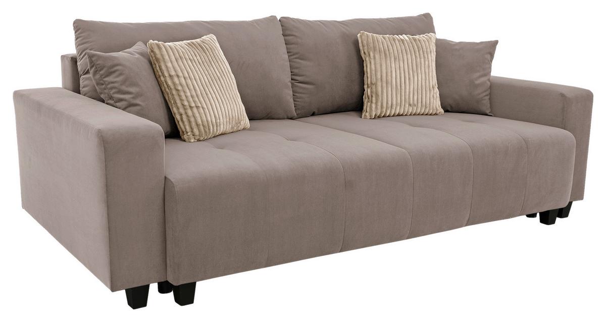 Ecksofa mit Bettfunktion Lily Velours taupe, 240x119cm - Taupe/Schwarz, Trend, Holz/Holzwerkstoff (240/119cm) - Luca Bessoni