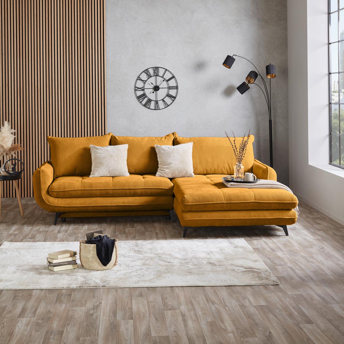 Ecksofa Wave - Senfgelb/Schwarz, MODERN, Holz/Textil (266/189cm)