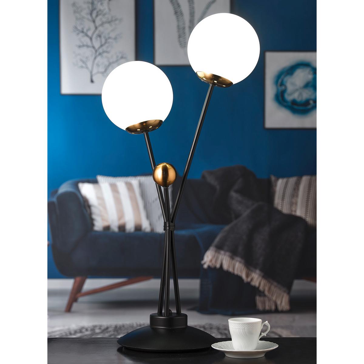 Tischleuchte Billo Schwarz Goldfarben Weiß Hg - Weiß Hochglanz/Goldfarben, Basics, Kunststoff/Metall (35/21/68cm)