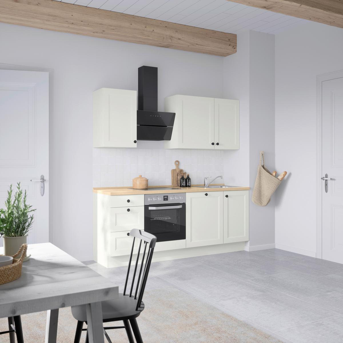 Kuchynská linka 210 cm, biela/dekor dub Sierra - čierna/biela, Modern, kov/kompozitné drevo (210cm) - Nobilia