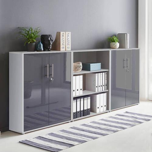 Office Edition B: 253,2 cm Grau/Anthrazit - Anthrazit Hochglanz/Grau, MODERN, Holzwerkstoff (253,2/113,6/33cm) - MID.YOU