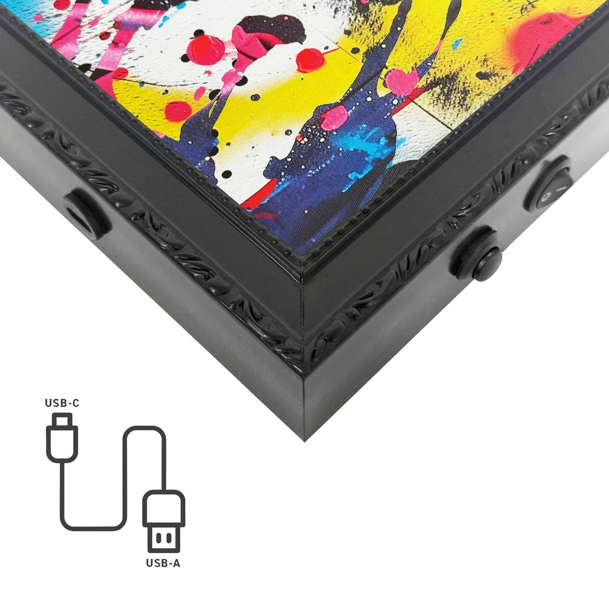 LED-Bild Neon Balloon Girl - Rot/Schwarz, Basics, Holzwerkstoff/Kunststoff (70/100/3,5cm)