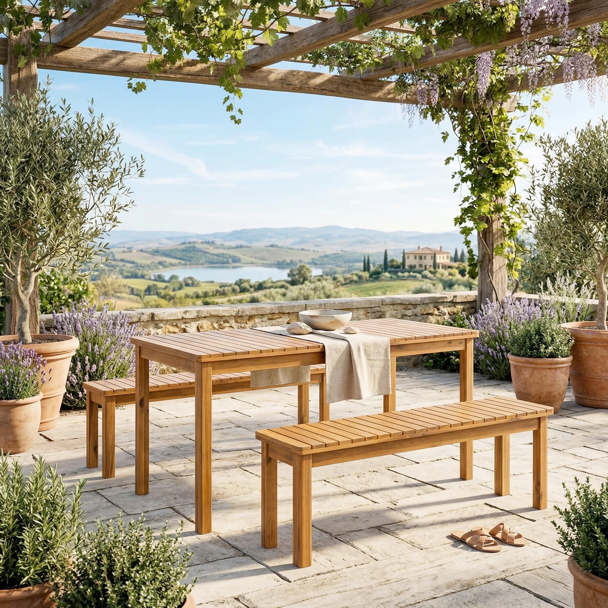 Gartenset 3-Teilig 3-TEILIG - Hellbraun, Basics, Holz (145/75/75cm)