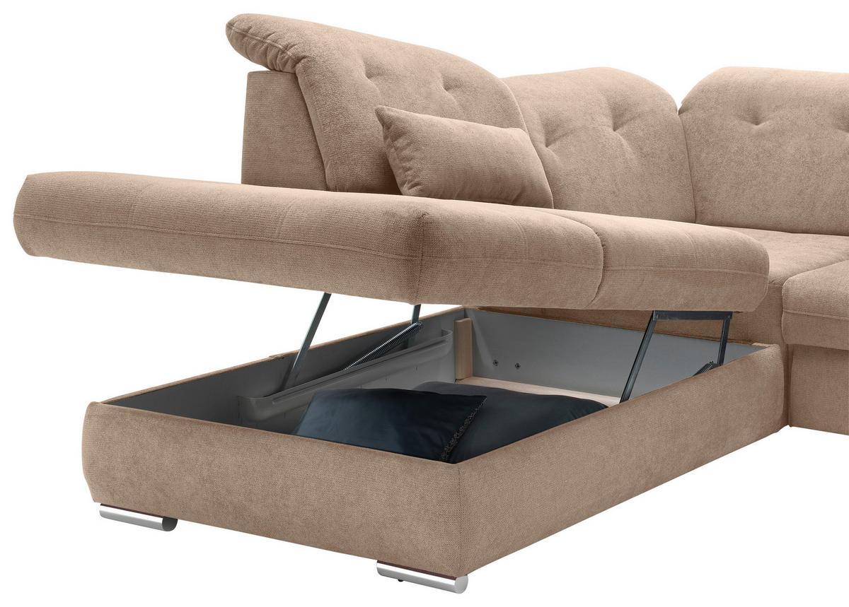 Wohnlandschaft Dalida Hellbraun U: 254x376x195 Cm - Chromfarben/Hellbraun, MODERN, Textil (254/376/195cm) - Livetastic