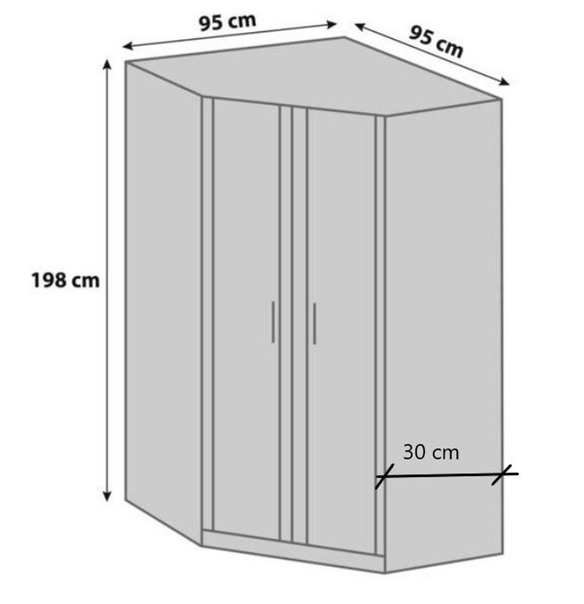 Rohová šatní skříň OSAKA dekor dub - barvy dubu/barvy hliníku, Konvenční, kompozitní dřevo/plast (95/198/95cm) - MID.YOU