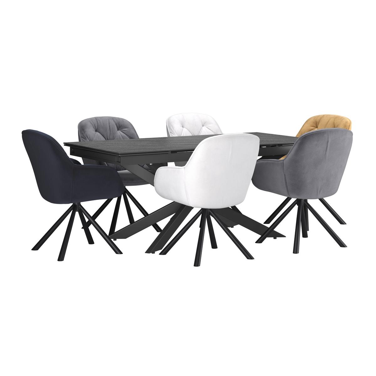 Ausziehtisch Andi Keramikplatte, Ausziehbar - Schwarz/Grau, MODERN, Keramik/Metall (180-260/76/90cm)