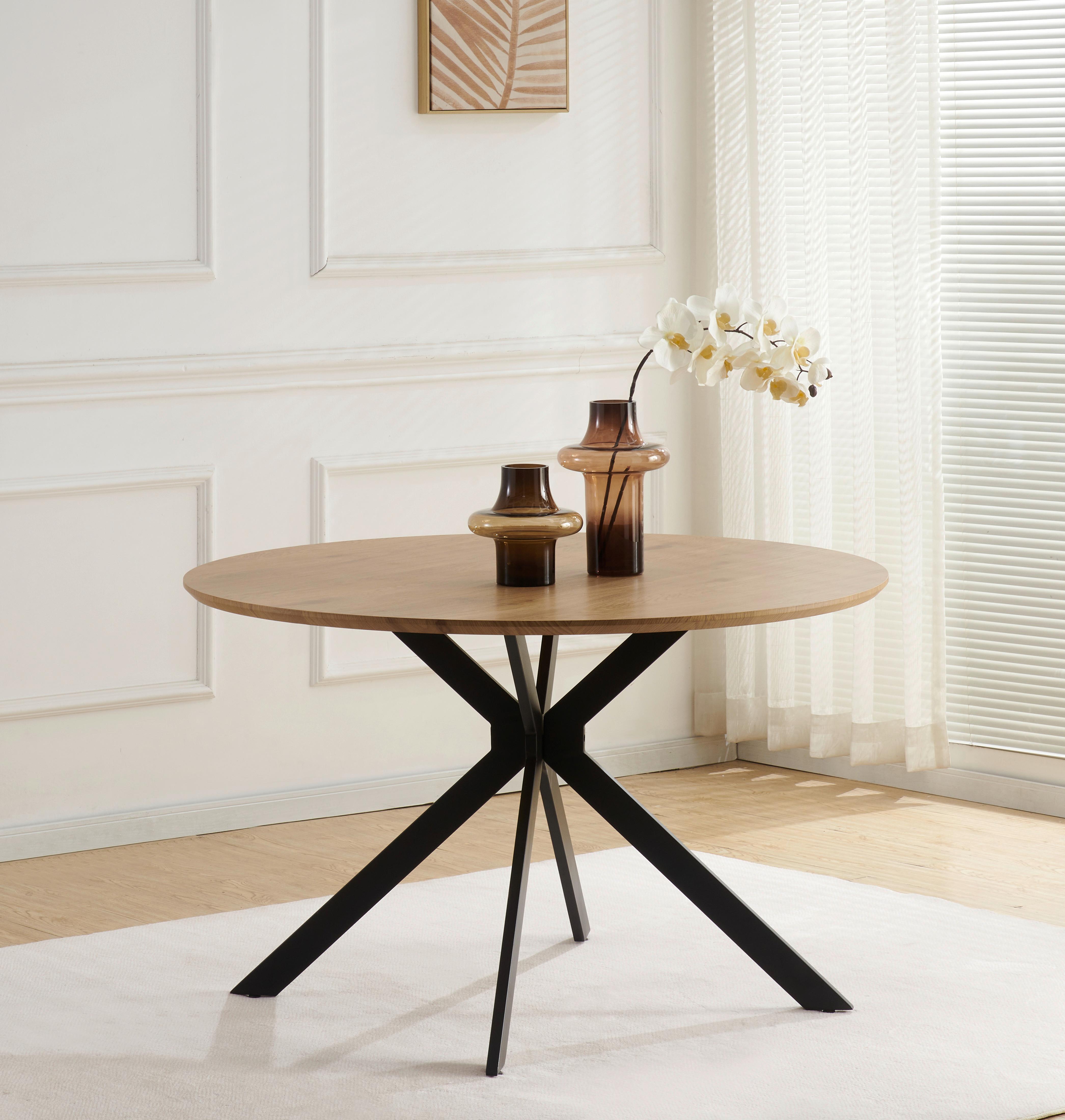 Esstisch Levin Mdf Eiche Dekor, B: 120 cm - Eichefarben/Schwarz, KONVENTIONELL, Holzwerkstoff/Metall (120/76/120cm) - MID.YOU