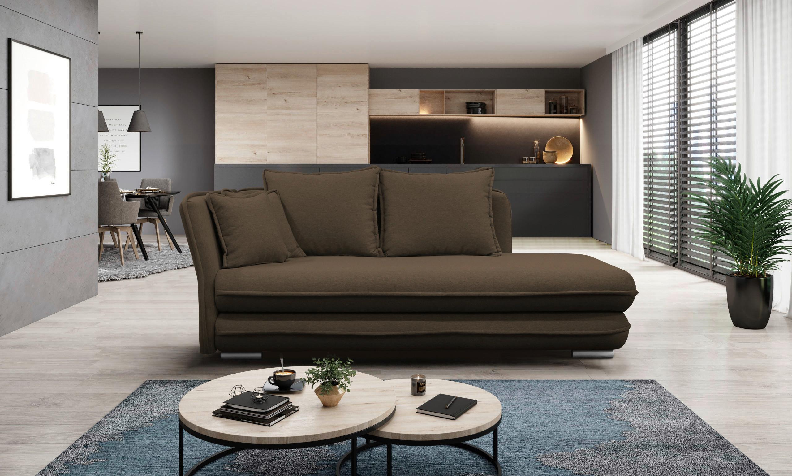 Liege Latte Braun Inkl. Bettkasten Ottomane Links - Silberfarben/Braun, Design, Textil (107/84/99/224cm) - MID.YOU