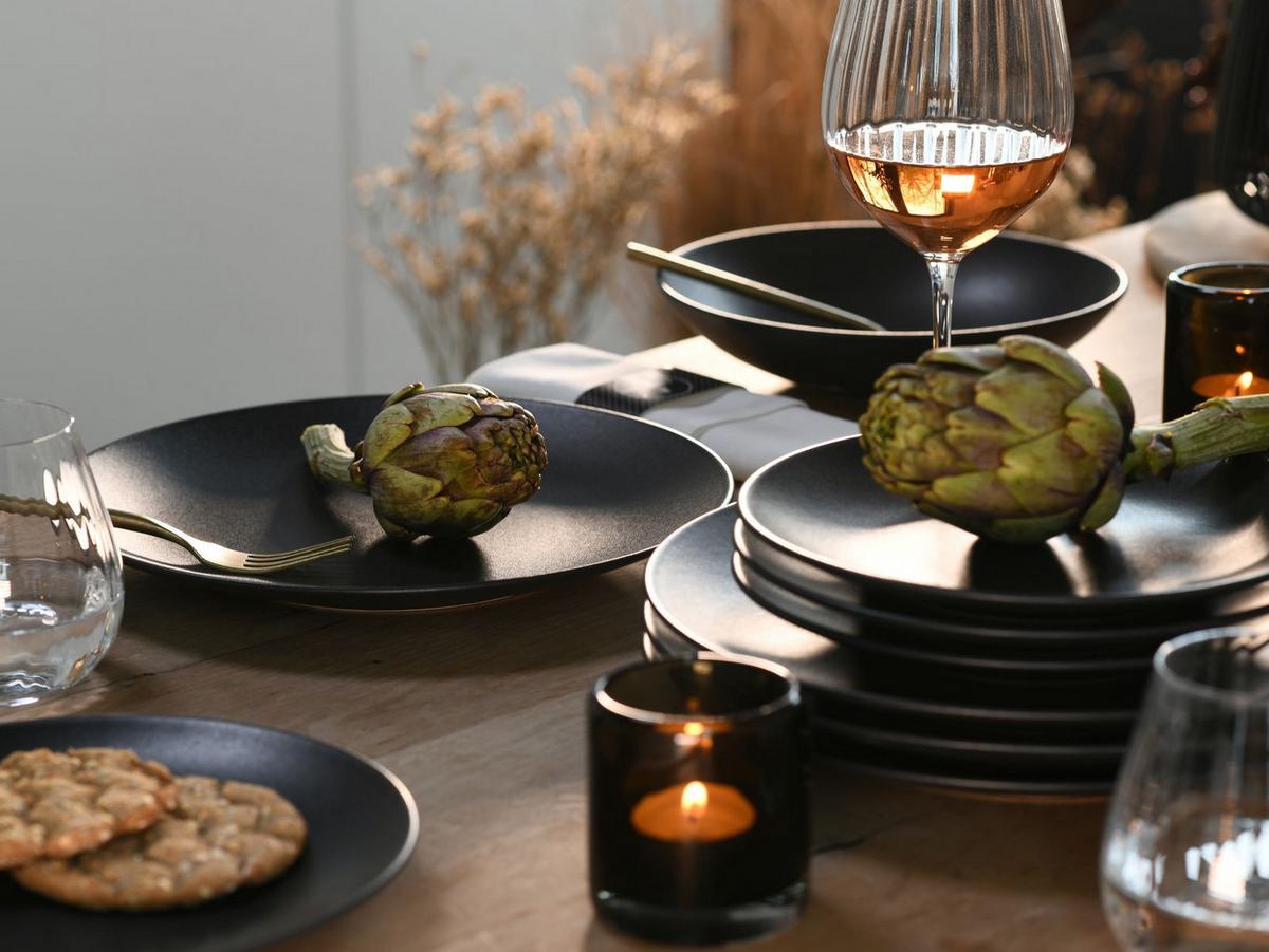 Tafelservice Keramik 4 Personen Geschirr Set Schwarz - Schwarz, MODERN, Keramik - Creatable