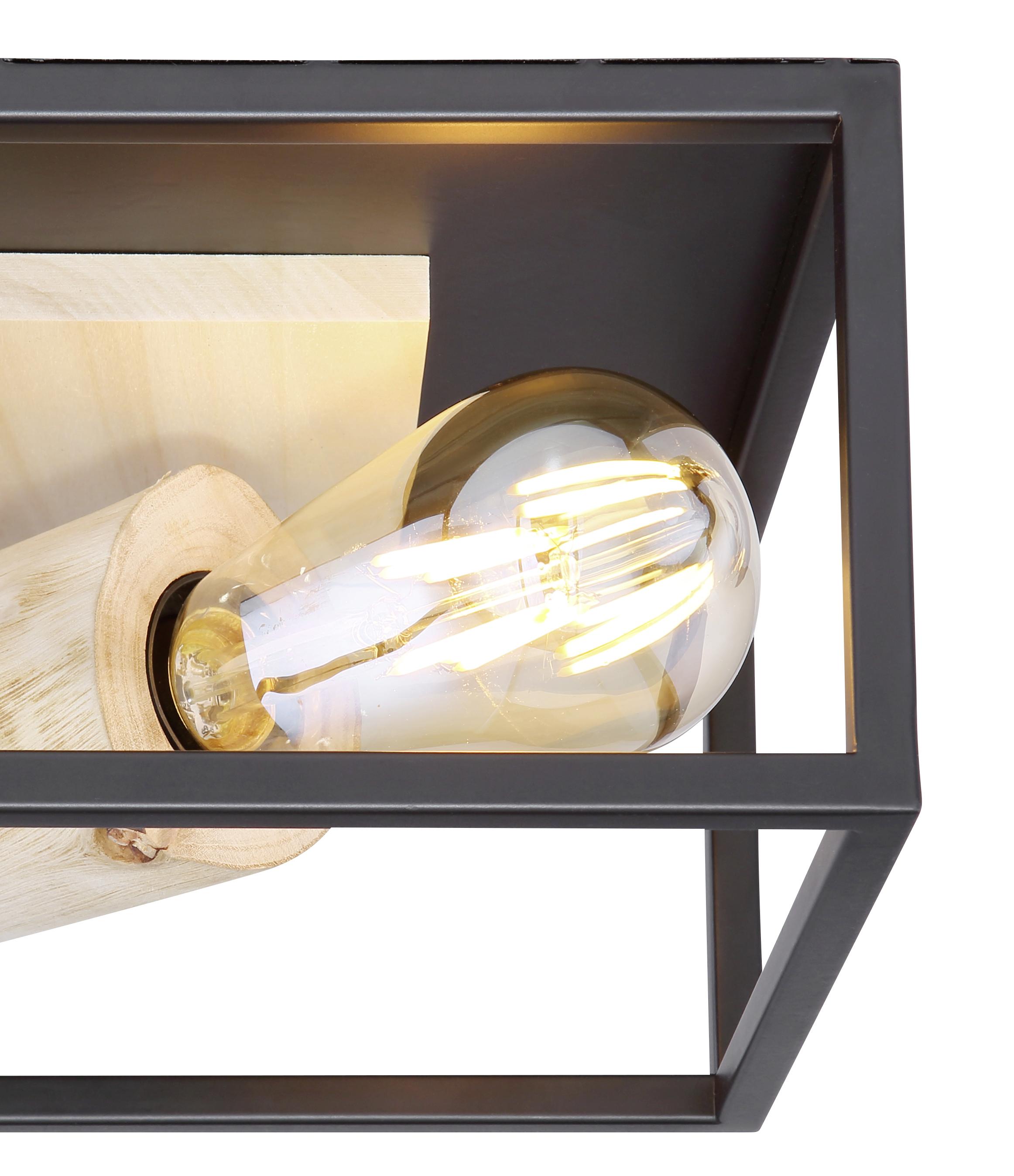 Deckenleuchte Hagar L: 22 cm 1-Flammig Eckig mit Holz - Schwarz/Naturfarben, Natur, Holz/Metall (22/22/14,5cm) - Globo