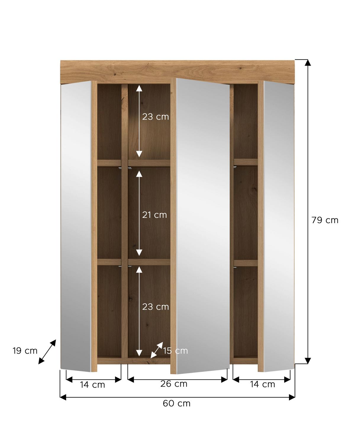 Spiegelschrank Scout Eiche Artisan Dekor B: 60cm - Eiche Artisan, Trend, Glas/Holzwerkstoff (60/79/18cm) - MID.YOU
