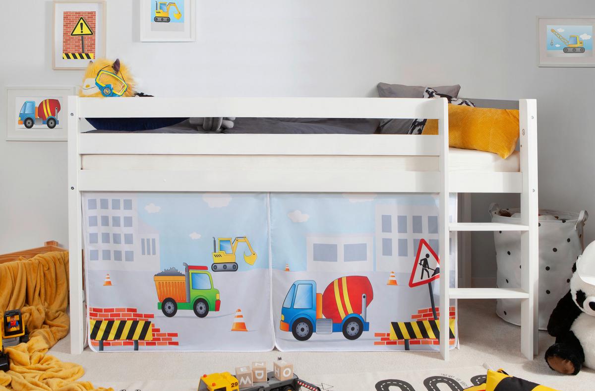 Hochbett Malte Weiß inkl. Rollrost, Vorhang, 90x200 cm - Weiß/Naturfarben, Natur, Holz (90/200cm) - MID.YOU