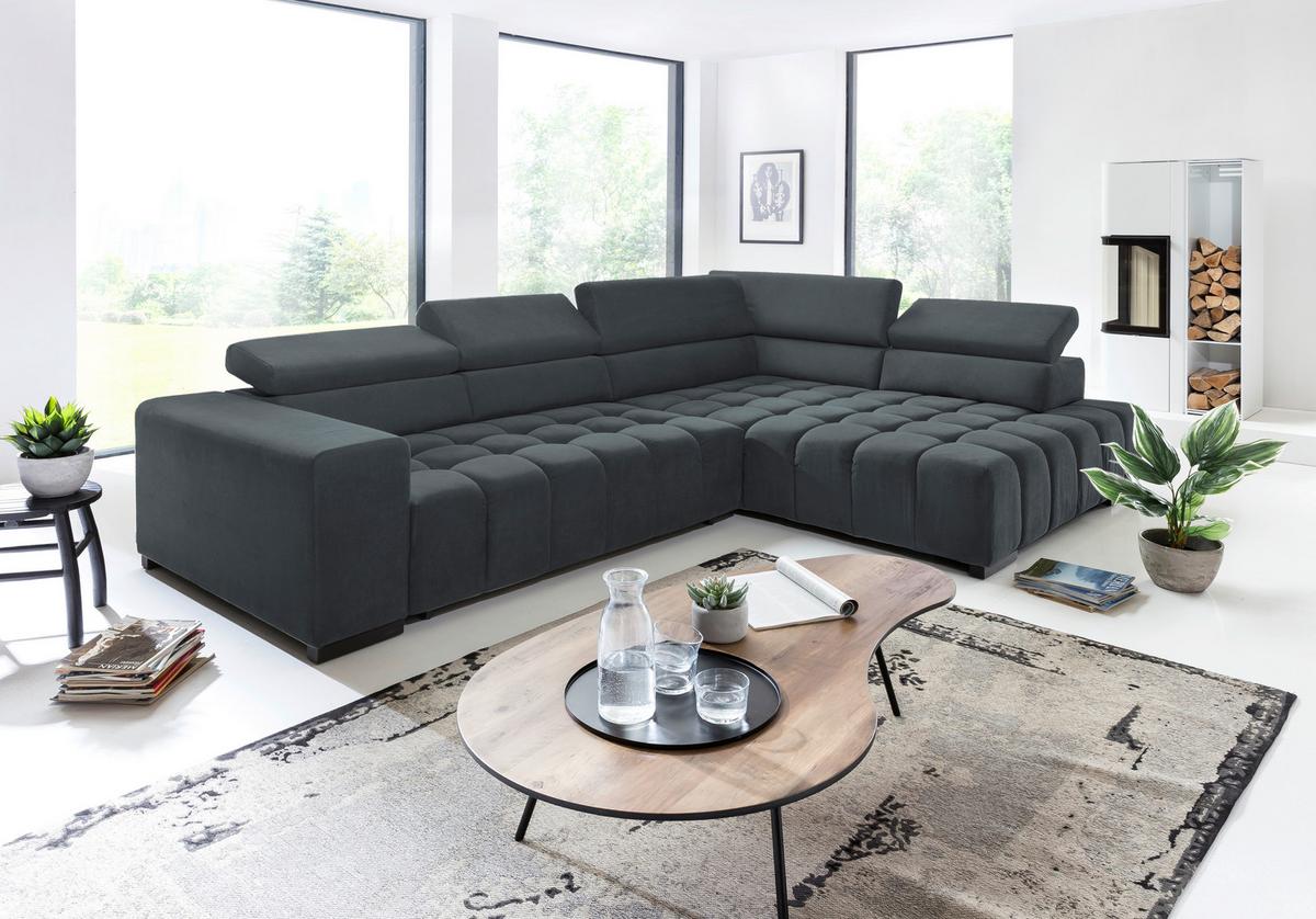 Eckschlafsofa Elias Neu Dunkelgrau S: 307 Cm - Dunkelgrau/Schwarz, Design, Textil (307/201cm) - Livetastic