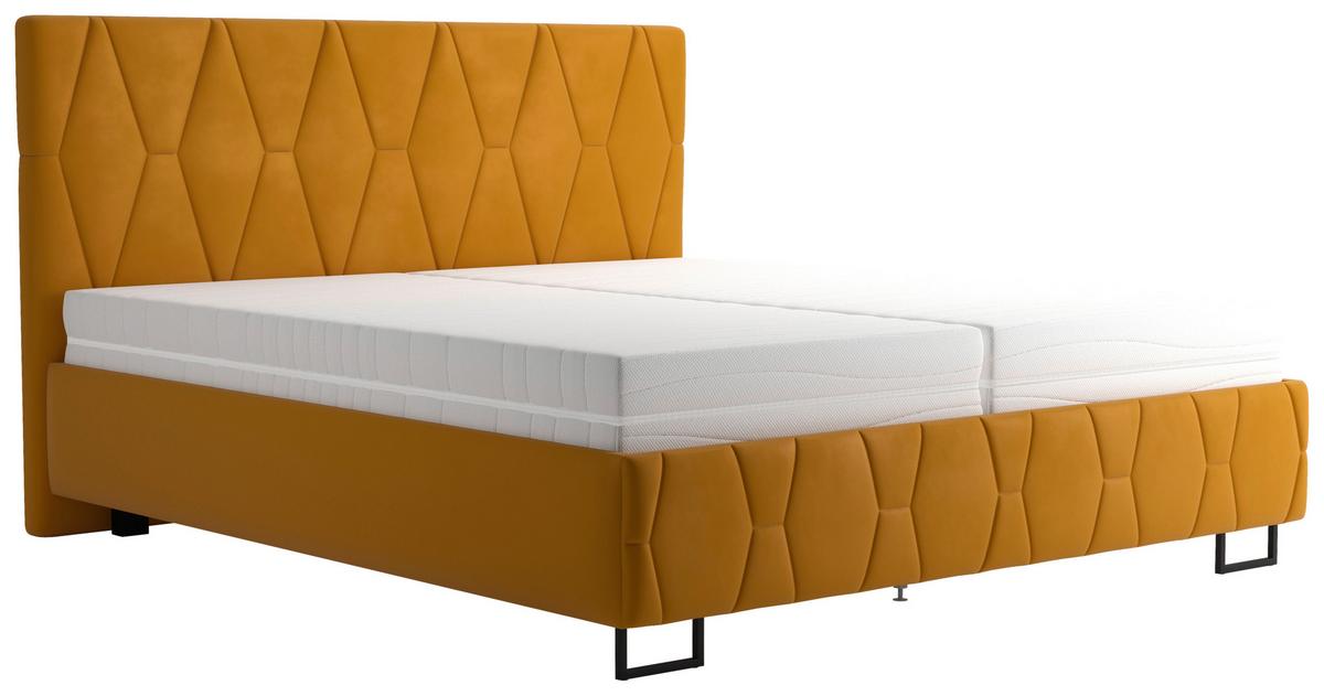 Čalouněná postel ATESSA 160x200 cm, hořčicově žlutá - hořčicově žlutá, Moderní, dřevo/textil (160/200cm)