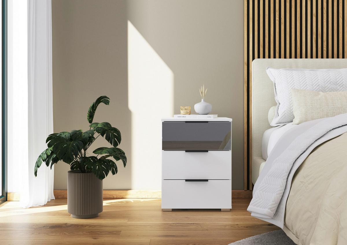 Nachtkästchen Skyla Weiß, H: 61 cm - Alufarben/Weiß, MODERN, Glas/Holzwerkstoff (40/61/42cm) - Rauch Möbel