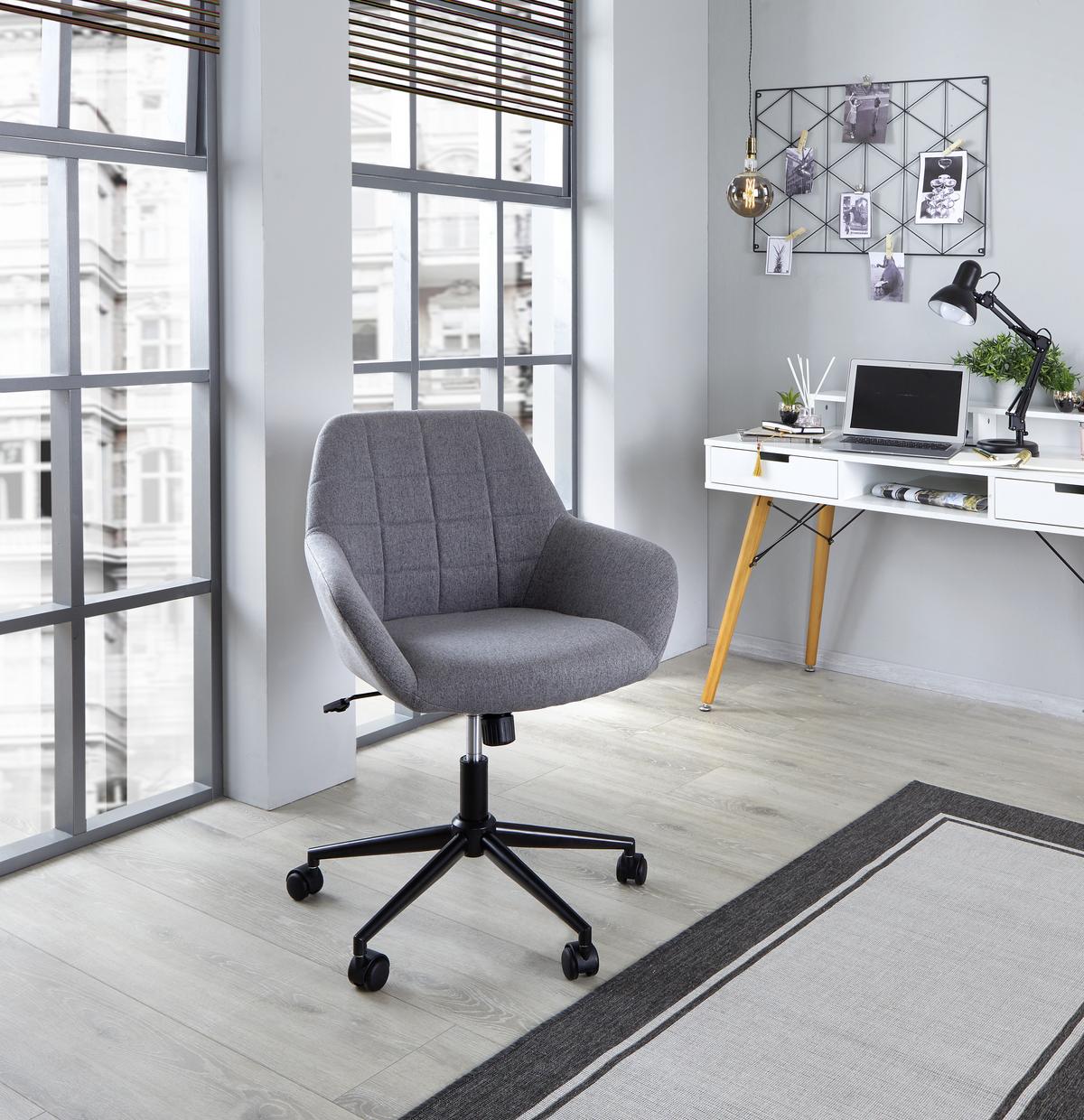 Drehstuhl Bridge Mit Rollen Und Armstützen Grau - Schwarz/Grau, MODERN, Textil/Metall (63/81-89/62cm) - MID.YOU