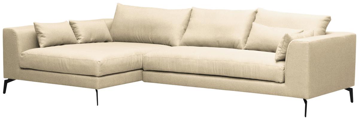 Ecksofa Berlin Webstoff Creme 172x313 cm - Creme/Schwarz, Design, Textil (172/313cm) - Livetastic