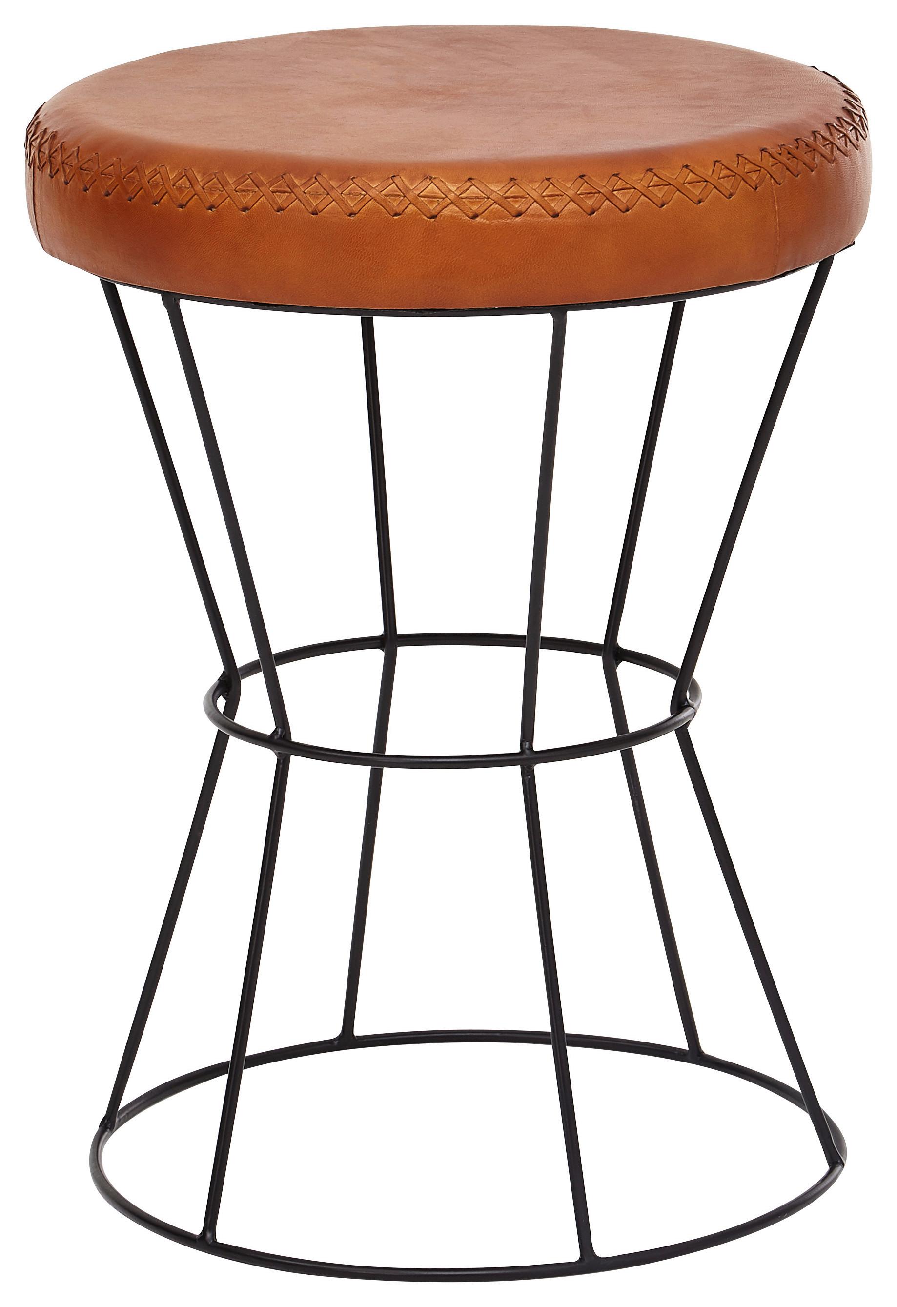 Taburetka Hocker pravá kůže - černá/hnědá, Moderní, kov/kůže (35/48/35cm) - MID.YOU