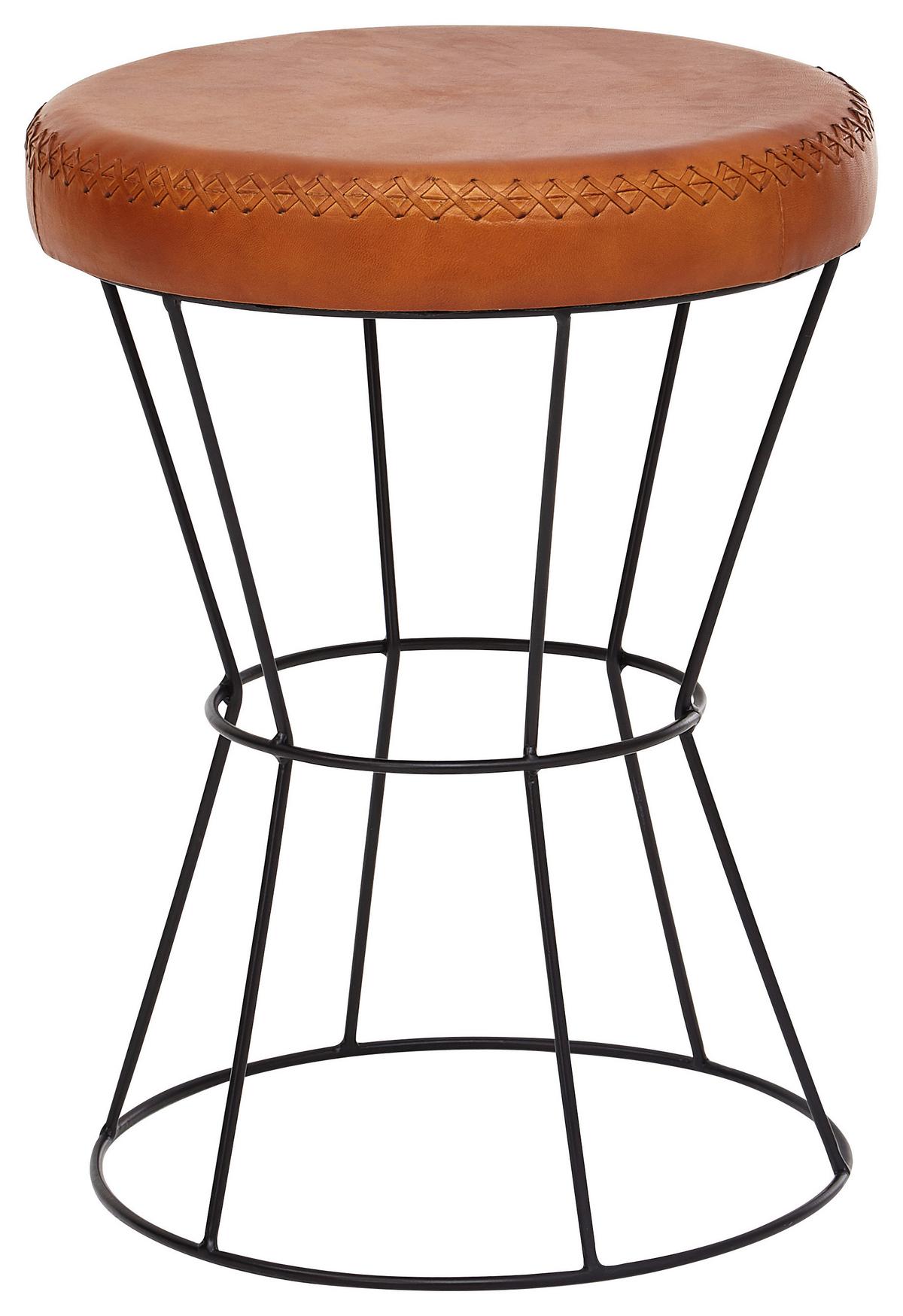 Hocker Leder Braun Sitz Gepolstert H: 48 Cm Rund - Schwarz/Braun, MODERN, Leder (35/48/35cm) - MID.YOU