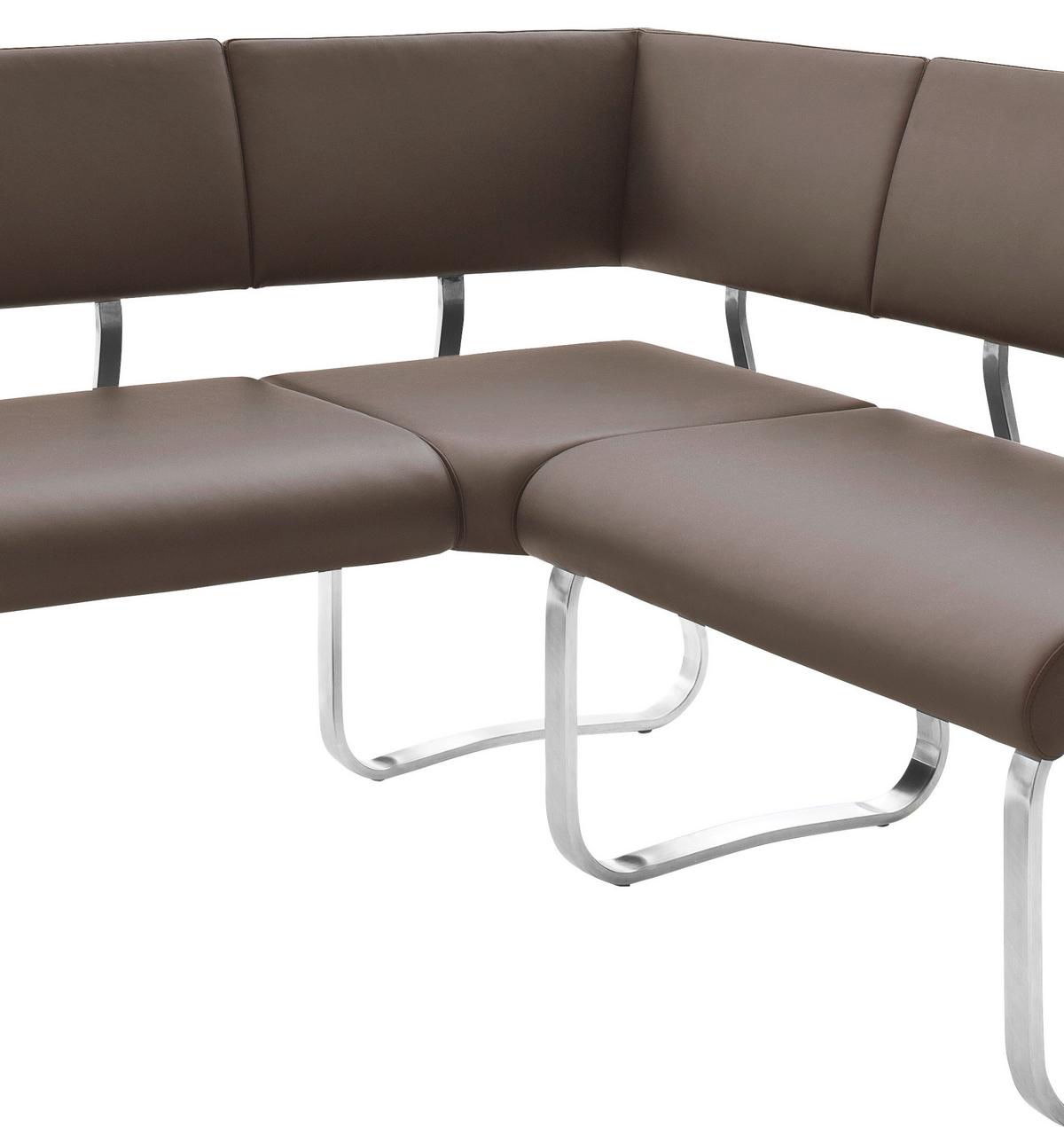 Eckbank Braun Lederlook Arco 200x150 cm - Edelstahlfarben/Braun, Design, Textil/Metall (200/150cm) - Livetastic