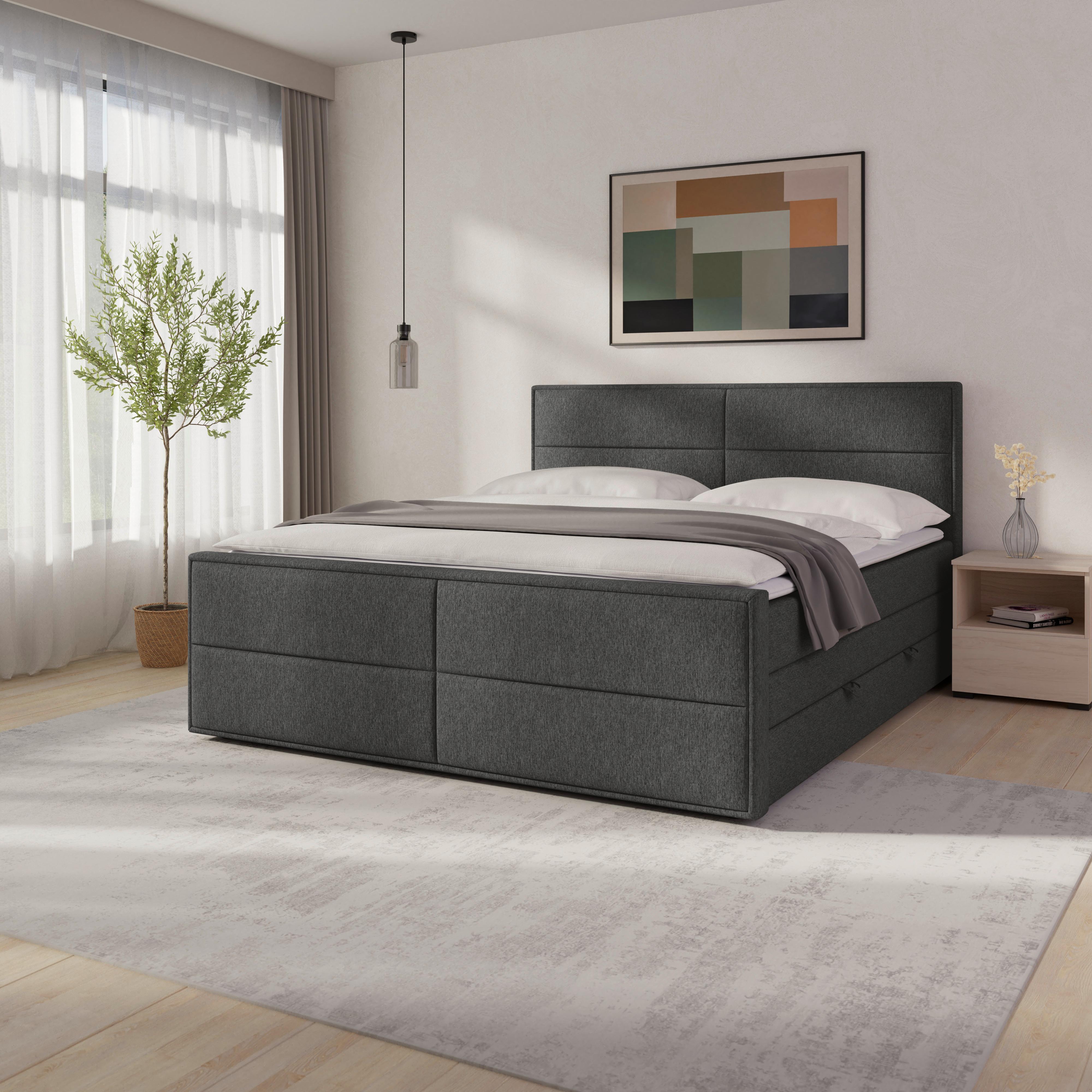 Boxspringbett Palermo 180x200 cm Anthrazit - Anthrazit, MODERN, Holz/Kunststoff (180/200cm) - MID.YOU