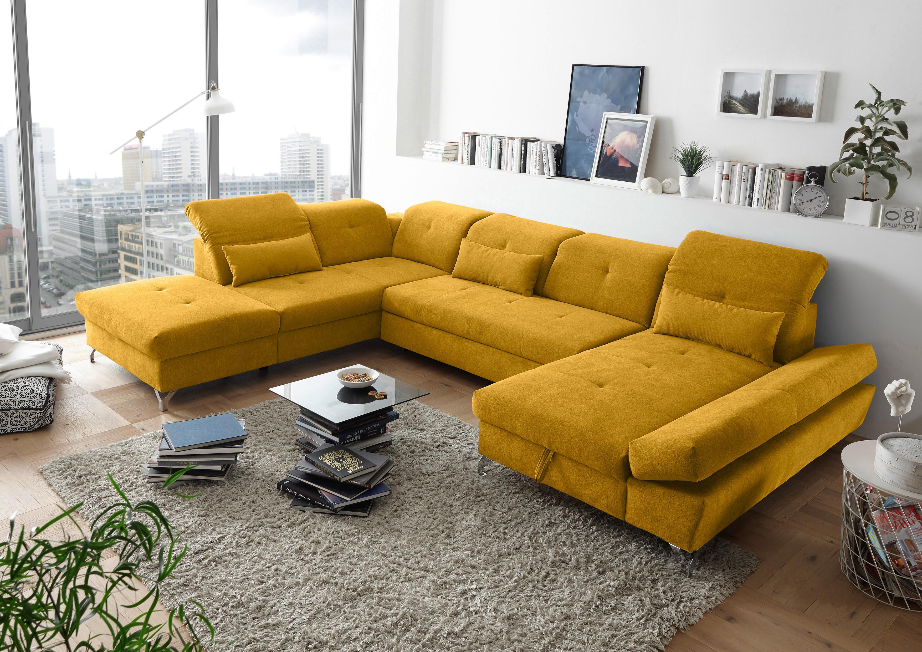 Ecksofa Melfi Gelb U: 245 cm - Gelb/Silberfarben, MODERN, Textil (245/350/168cm) - MID.YOU